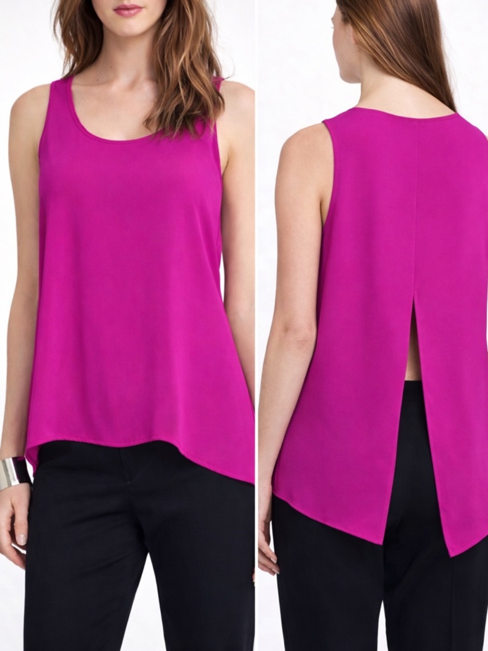 EXPRESS Split Back Tank Top Fuchsia Pink Asymmetrical Hem Sleeveless M